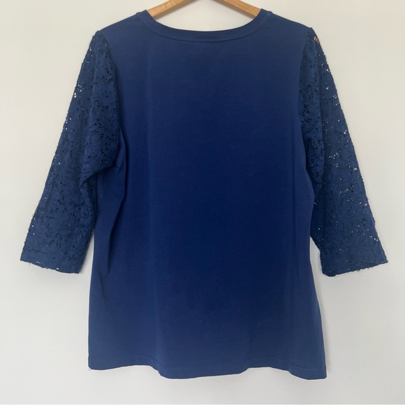 D&Co Blue Blouse with Lace Sleeves - Picture 5 of 5